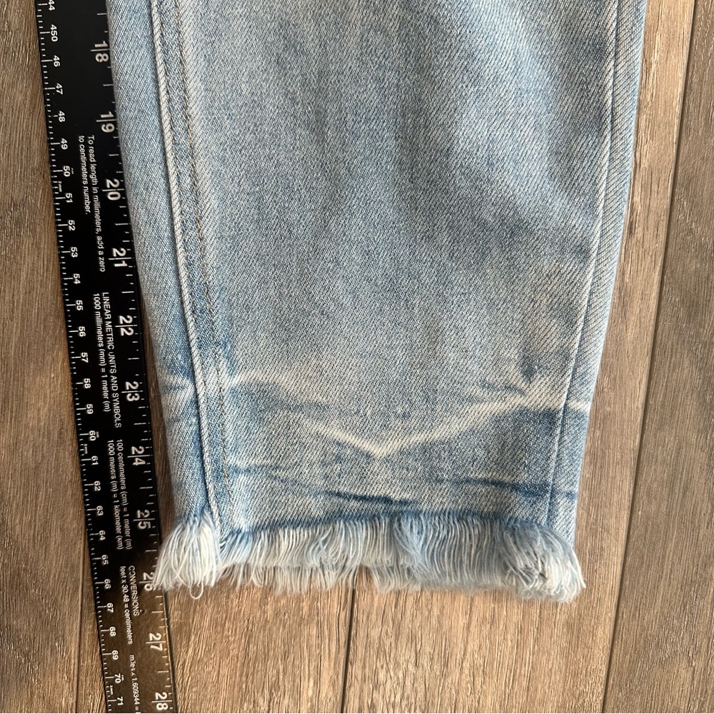 KanCan Mom Fit Ultra High Rise Distressed Light Blue Frayed Hem Ankle Jean - Picture 6 of 9